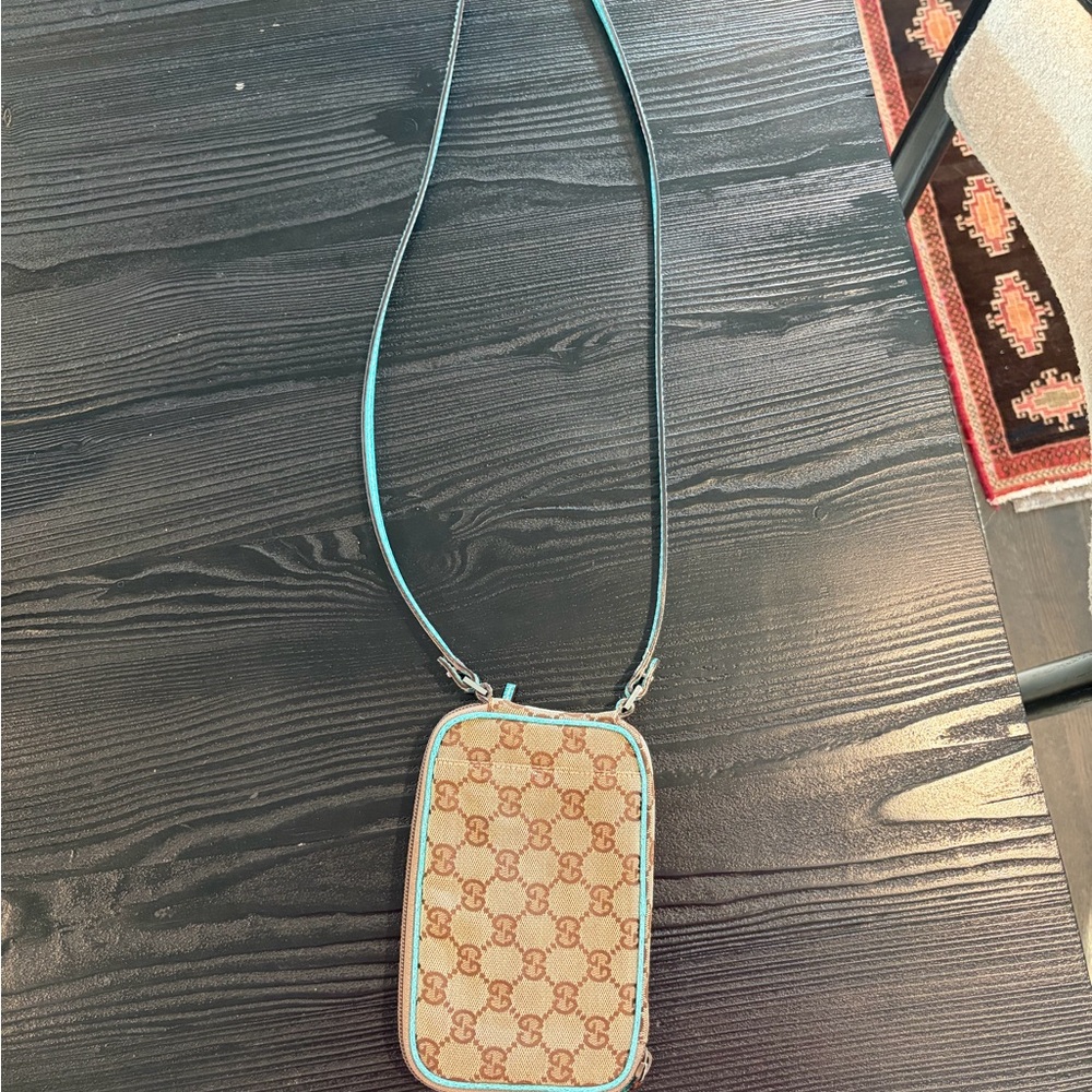 Gucci Beige GG Patterned teal leather Crossbody Bag